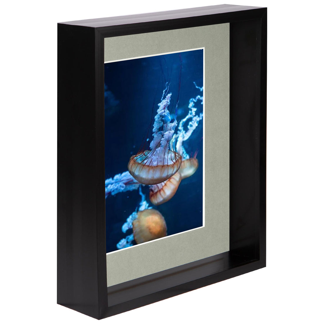 Black 8" x 10" Deep Shadow Box Photo Frame with 5" x 7" Grey Mount
