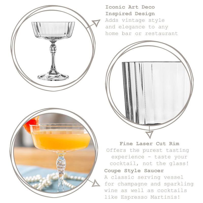 275ml America '20s Champagne Saucers - Pack of Six - By Bormioli Rocco