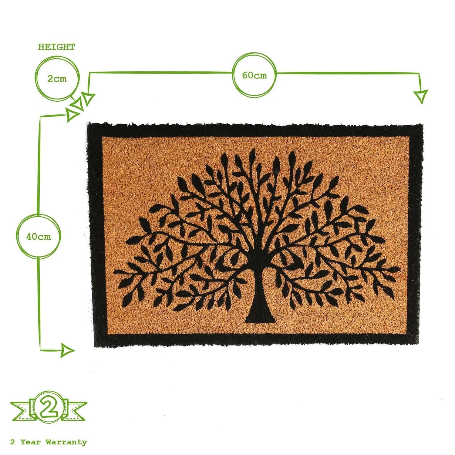 60cm x 40cm Black Tree of Life Coir Door Mat