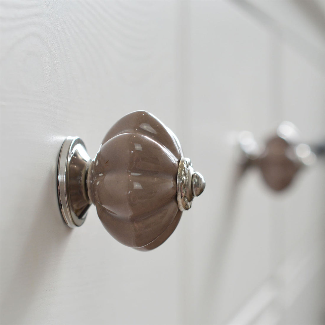 Grey 4.5cm Floral Ceramic Cabinet Knob