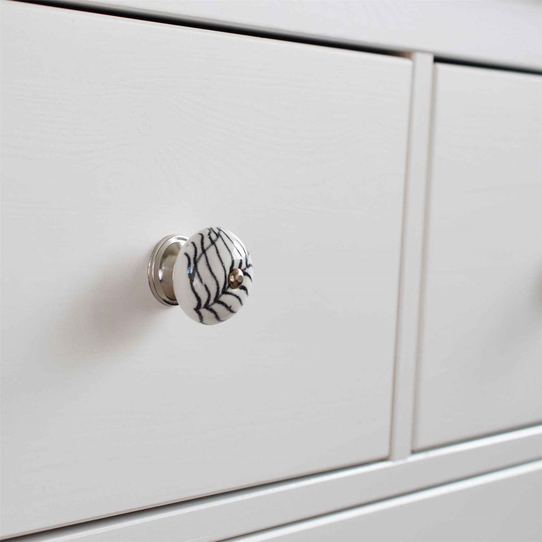 Black Fern 4.5cm Round Geometric Ceramic Cabinet Knob