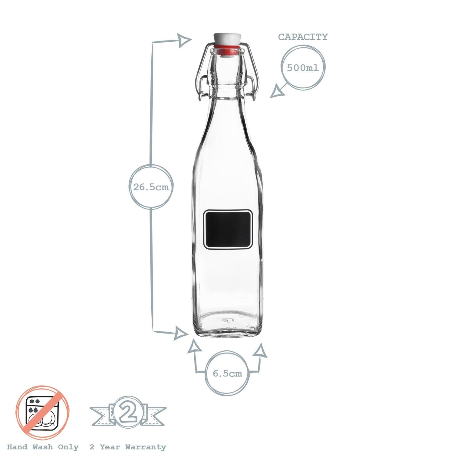 500ml Lavagna Swing Top Glass Bottle with Chalkboard Label