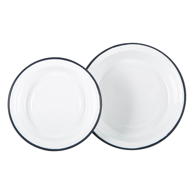 Argon Tableware 2pc White Enamel Deep Bowls Set - 2 Sizes - Navy