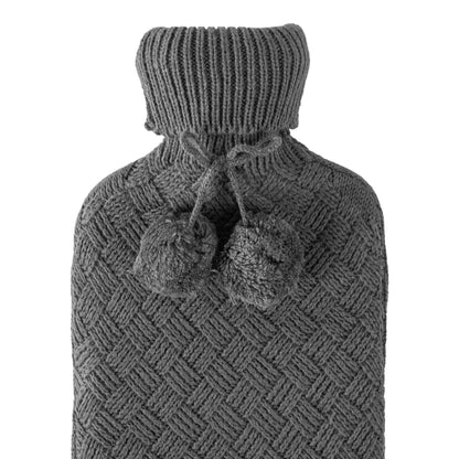 2L Pom Pom Knitted Hot Water Bottle &amp; Cover Set