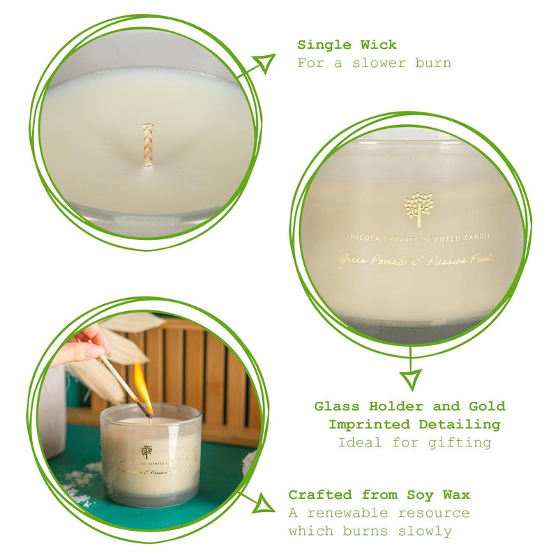 300g Green Pomelo & Passion Fruit Scented Soy Wax Candle - By Nicola Spring