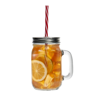 450ml Jam Jar Drinking Glasses with Lids &amp; Straws - Pack of Four