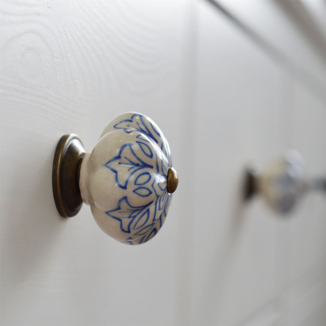 Blue 4.5cm Vintage Floral Ceramic Cabinet Knob