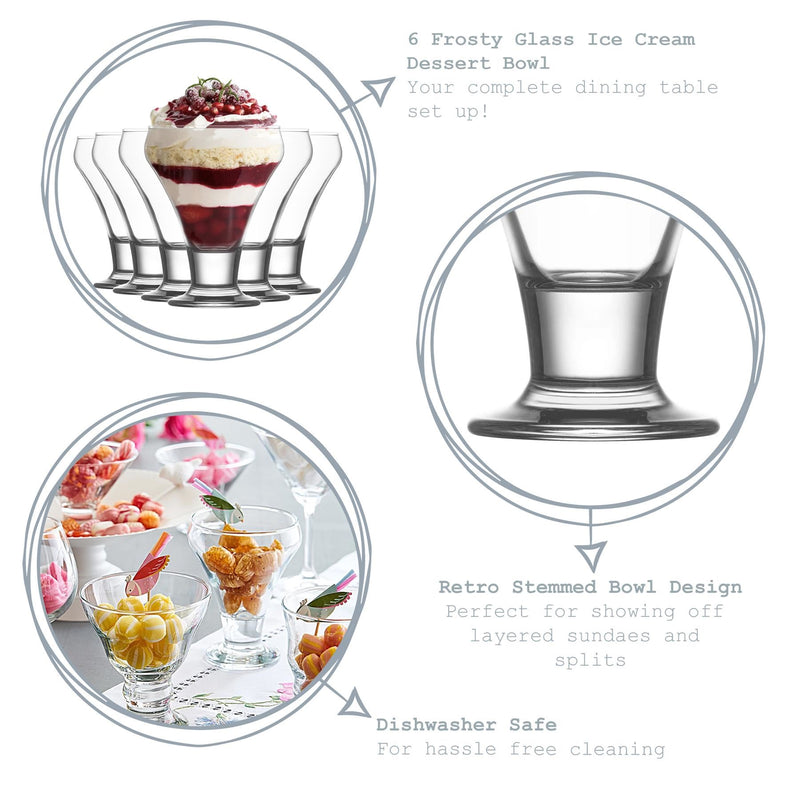 305ml Frosty Glass Ice Cream Dessert Bowls - Pack of Six - By LAV