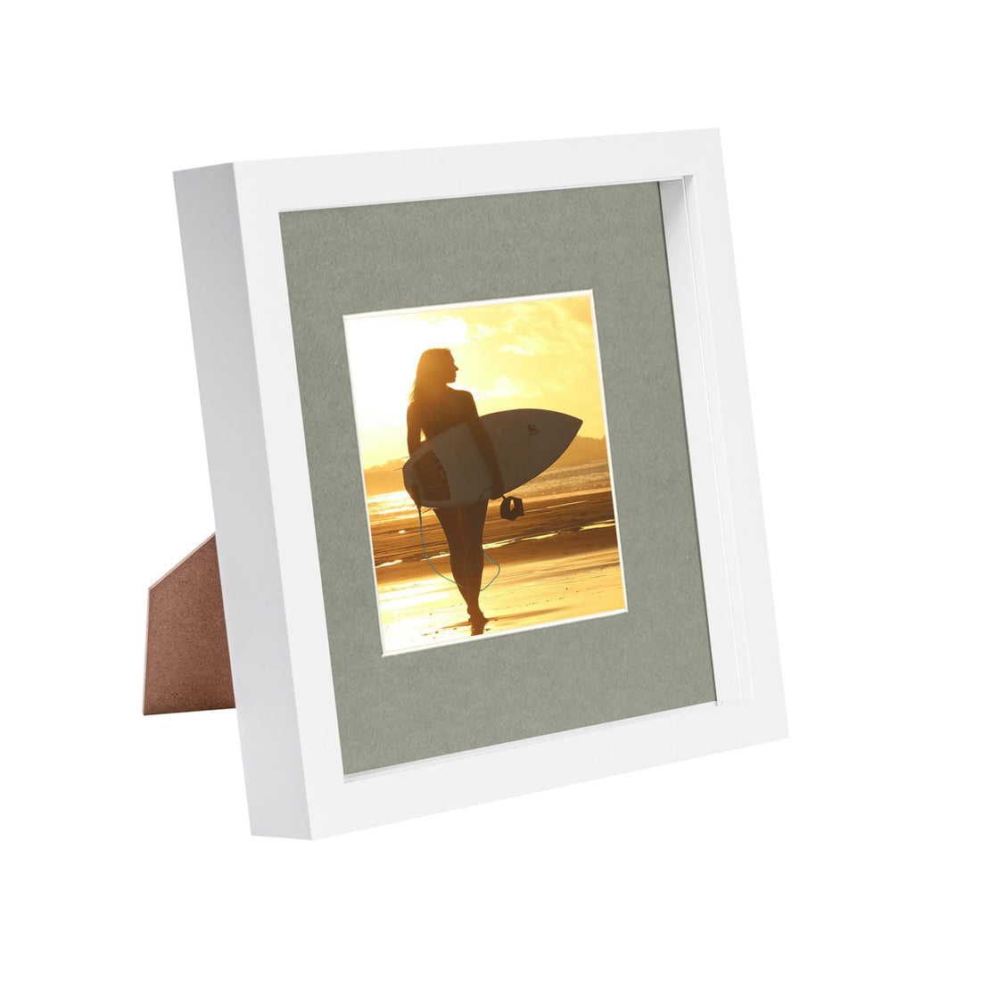 White 8" x 8" Shadow Box Photo Frame with 4" x 4" Grey Mount &amp; White Spacer