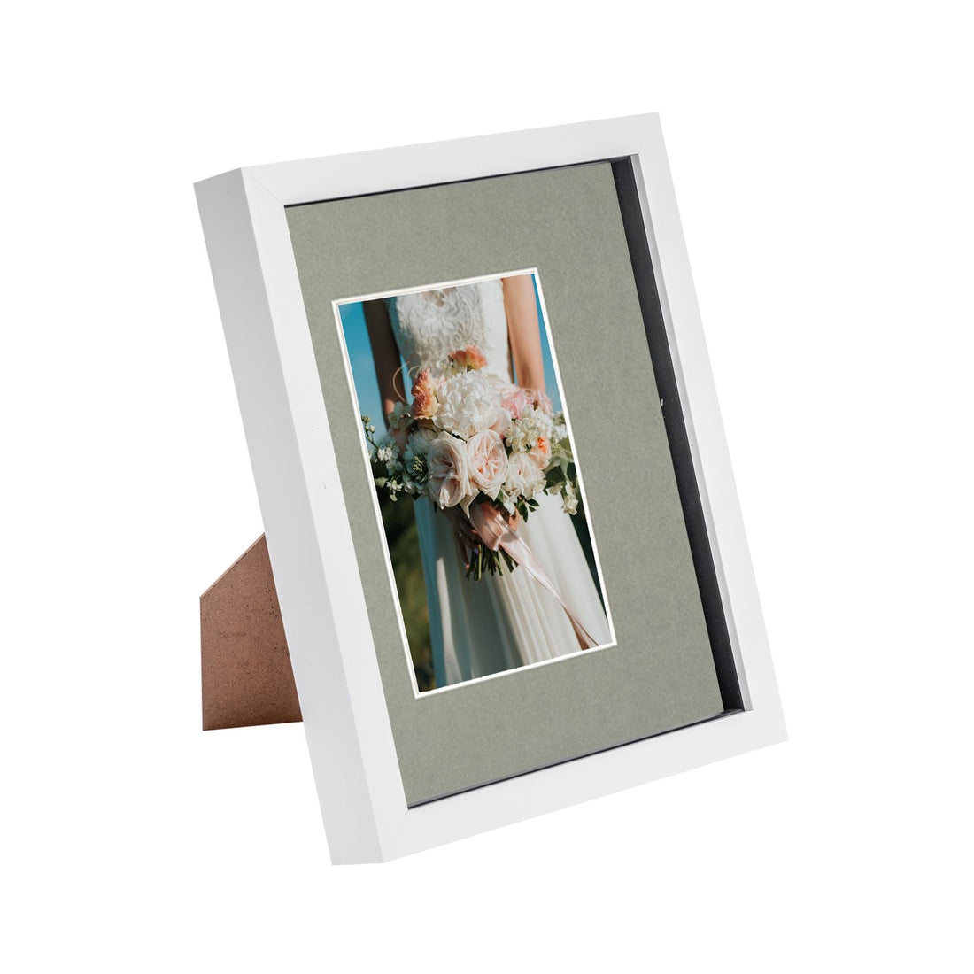 White 8" x 10" Shadow Box Photo Frame with 4" x 6" Grey Mount &amp; Black Spacer
