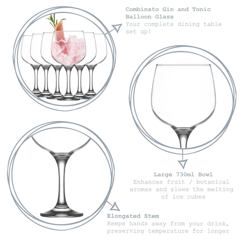 730ml Combinato Gin Glasses - Pack of Six - By LAV