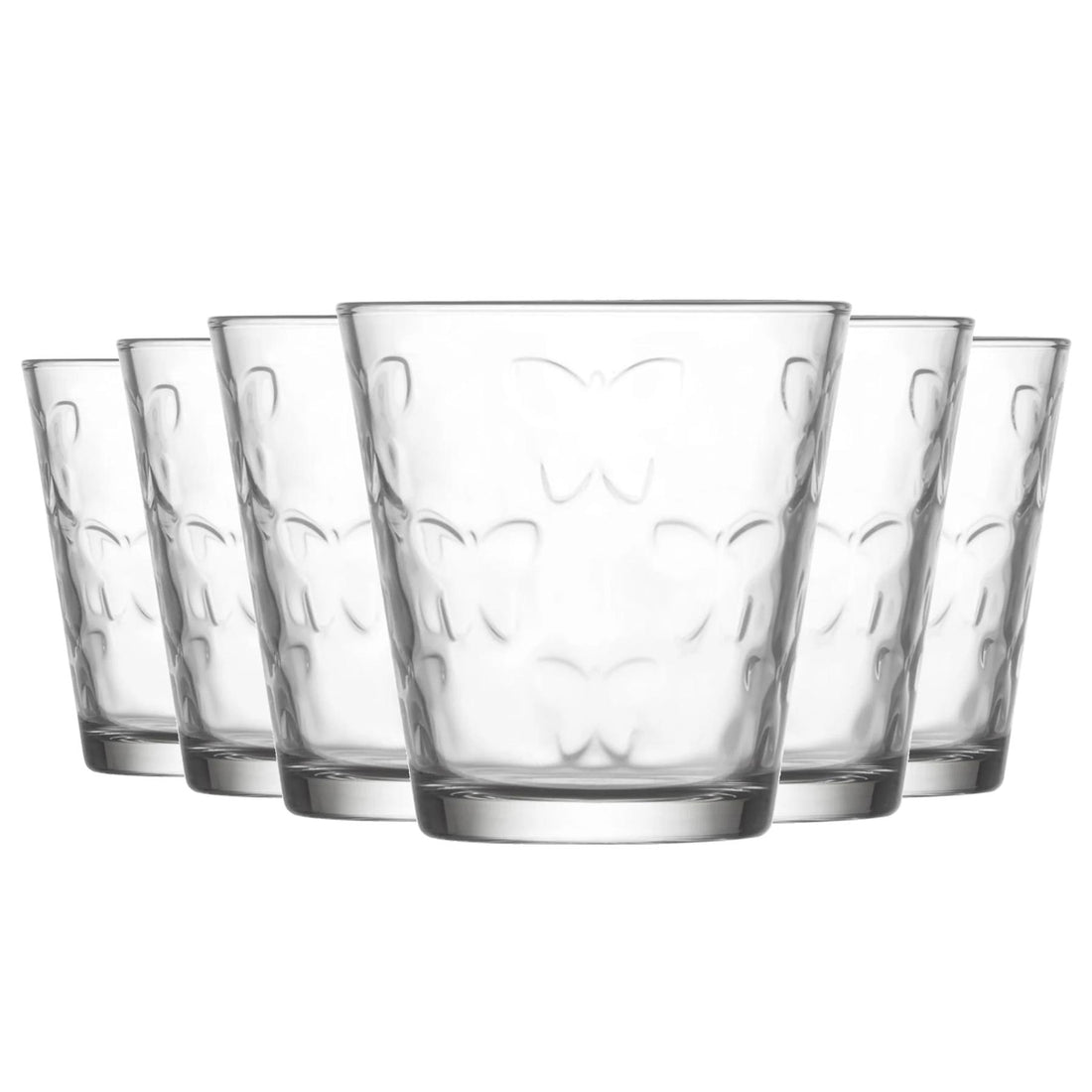 LAV Kelebek Embossed Tumbler Glasses - Butterfly - 325ml - Pack of 6