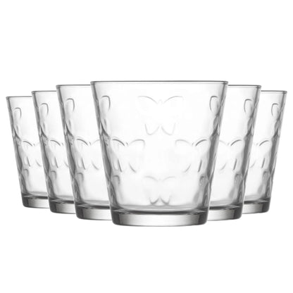 LAV Kelebek Embossed Tumbler Glasses - Butterfly - 325ml - Pack of 6