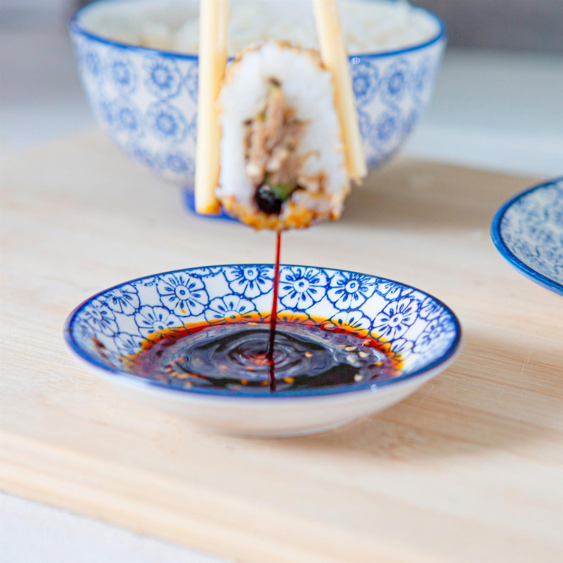 Navy 10cm Hand-Printed Stoneware Sauce Dishes - Pack of 3
