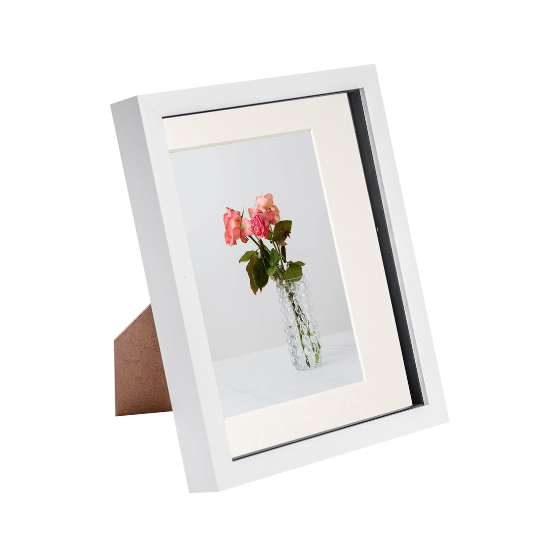 White 8" x 10" Shadow Box Photo Frame with 5" x 7" Ivory Mount &amp; Black Spacer