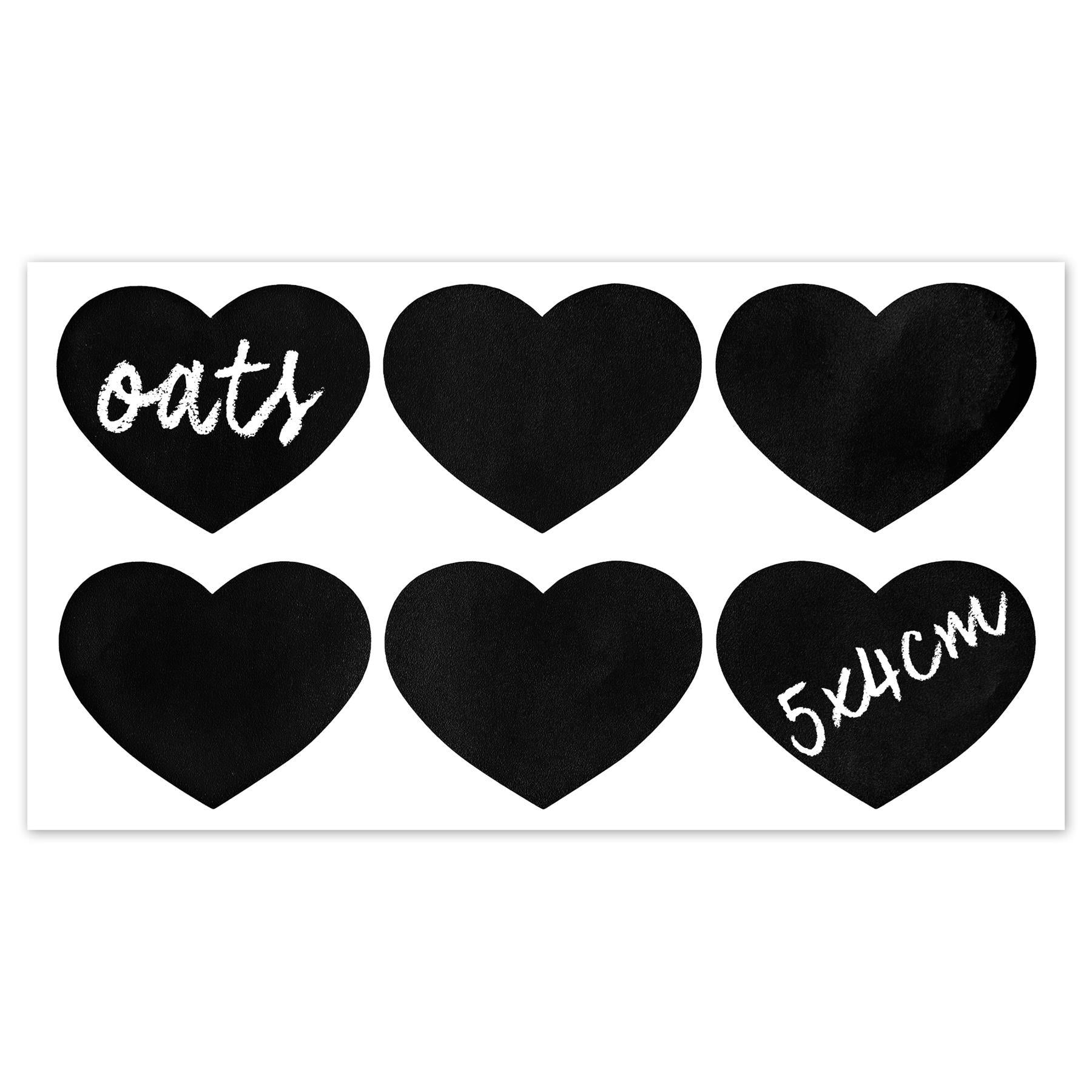 Small Black Heart Chalkboard Storage Jar Labels - Pack of Six