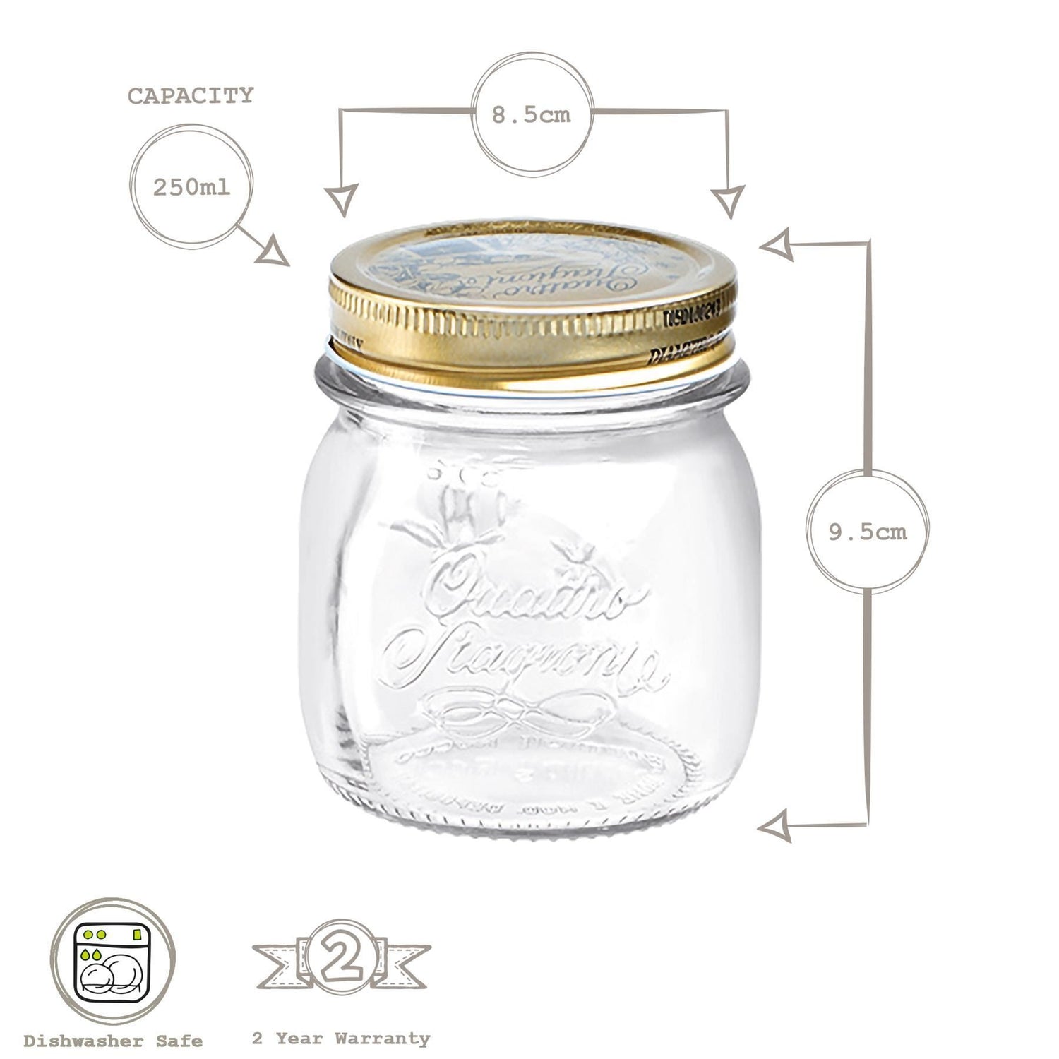 250ml Quattro Stagioni Glass Food Preserving Jars - Pack of 3
