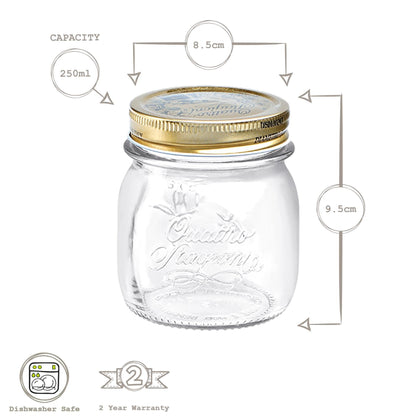 250ml Quattro Stagioni Glass Food Preserving Jars - Pack of 3