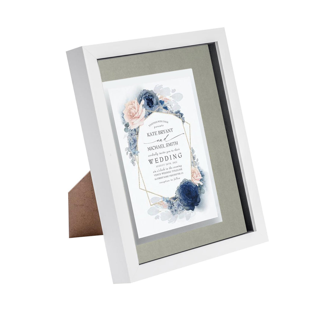 White 8" x 10" Shadow Box Photo Frame with 5" x 7" Grey Mount &amp; Black Spacer