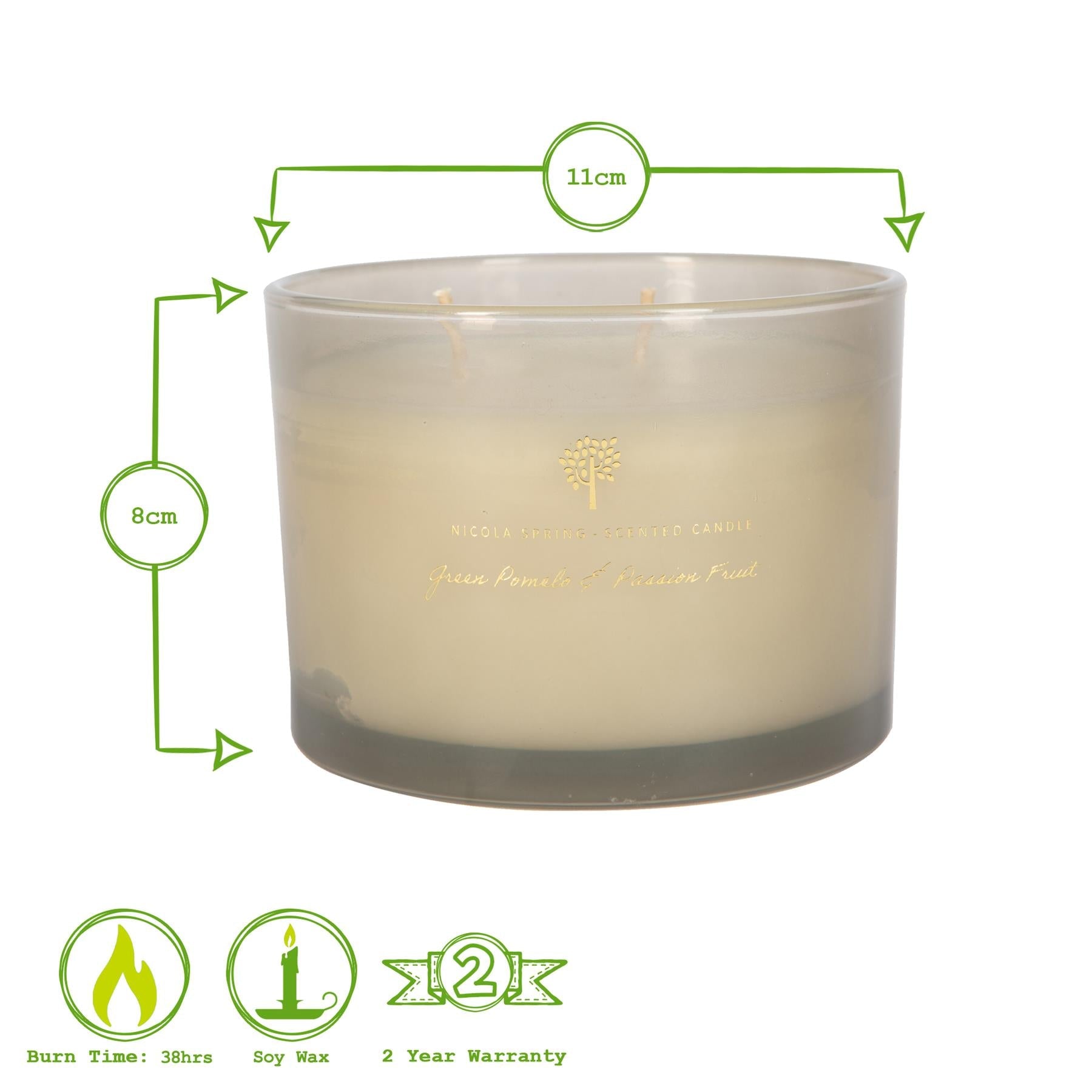 350g Double Wick Green Pomelo &amp; Passion Fruit Scented Soy Wax Candle