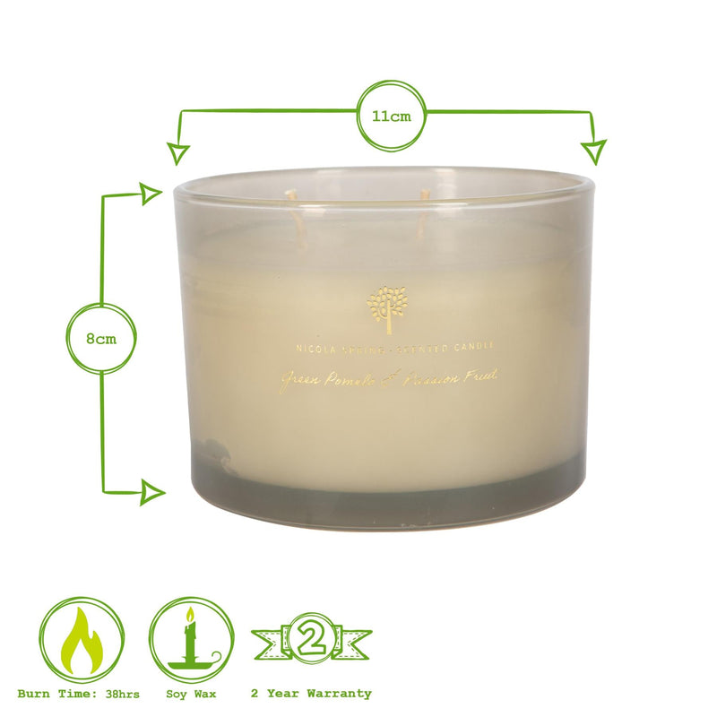 350g Double Wick Green Pomelo & Passion Fruit Scented Soy Wax Candle - by Nicola Spring