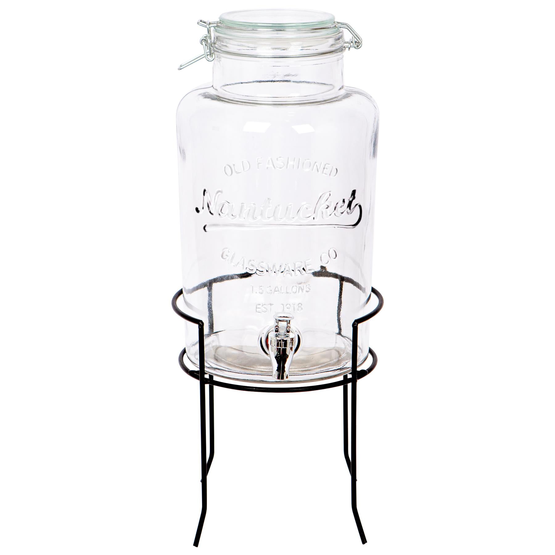 6.5L Glass Drinks Dispenser with Tap &amp; Black Stand - By Rink Drink