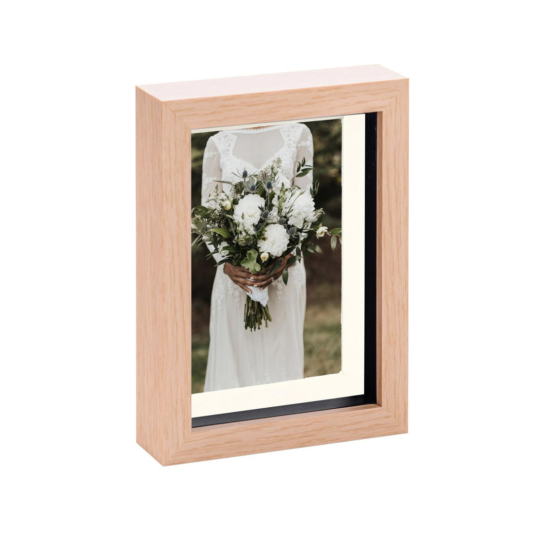 Light Wood 5" x 7" Shadow Box Photo Frame with 4" x 6" Ivory Mount