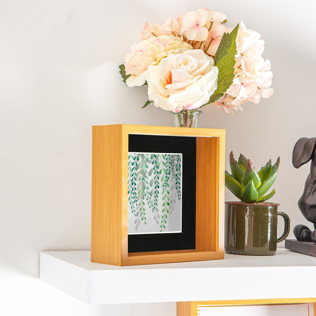 Medium Wood 6" x 6" Deep Shadow Box Photo Frame with 4" x 4" Black Mount