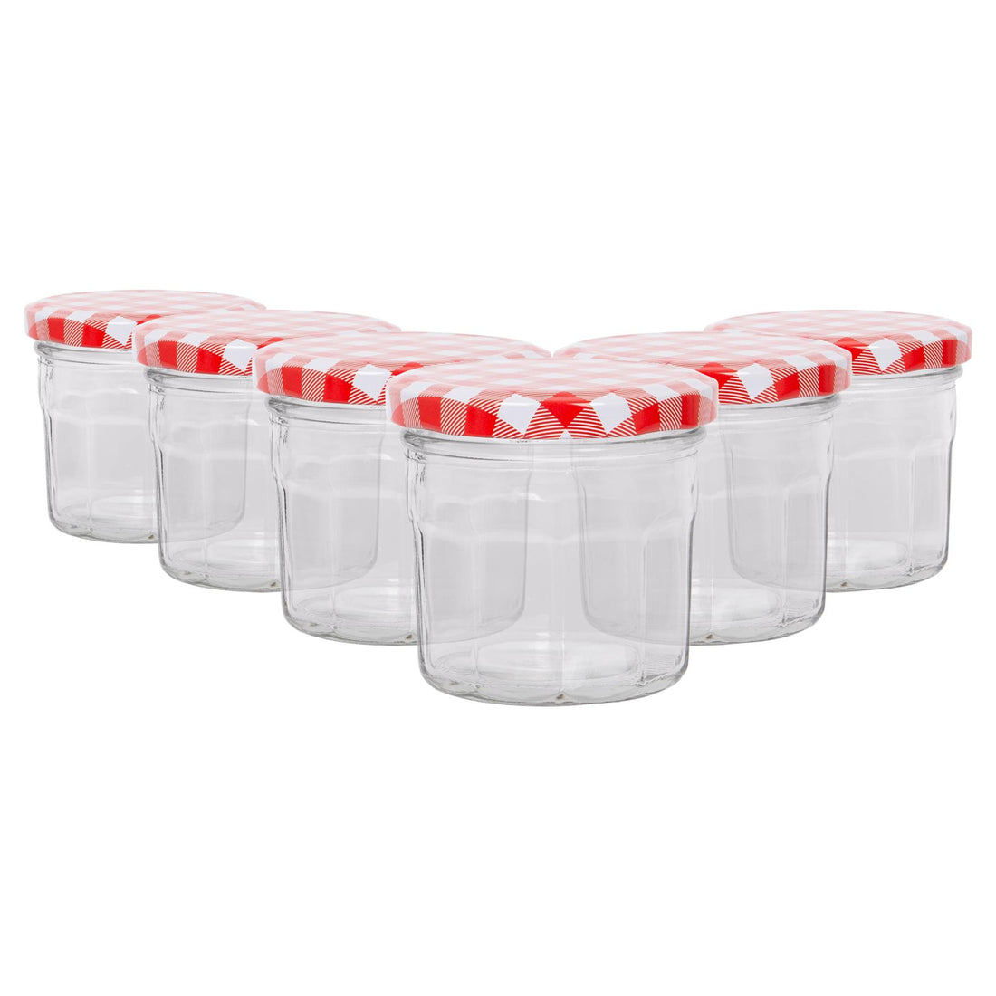 130ml Octagonal Glass Jam Jars with Red Gingham Screw-Top Lids - Pack of 6