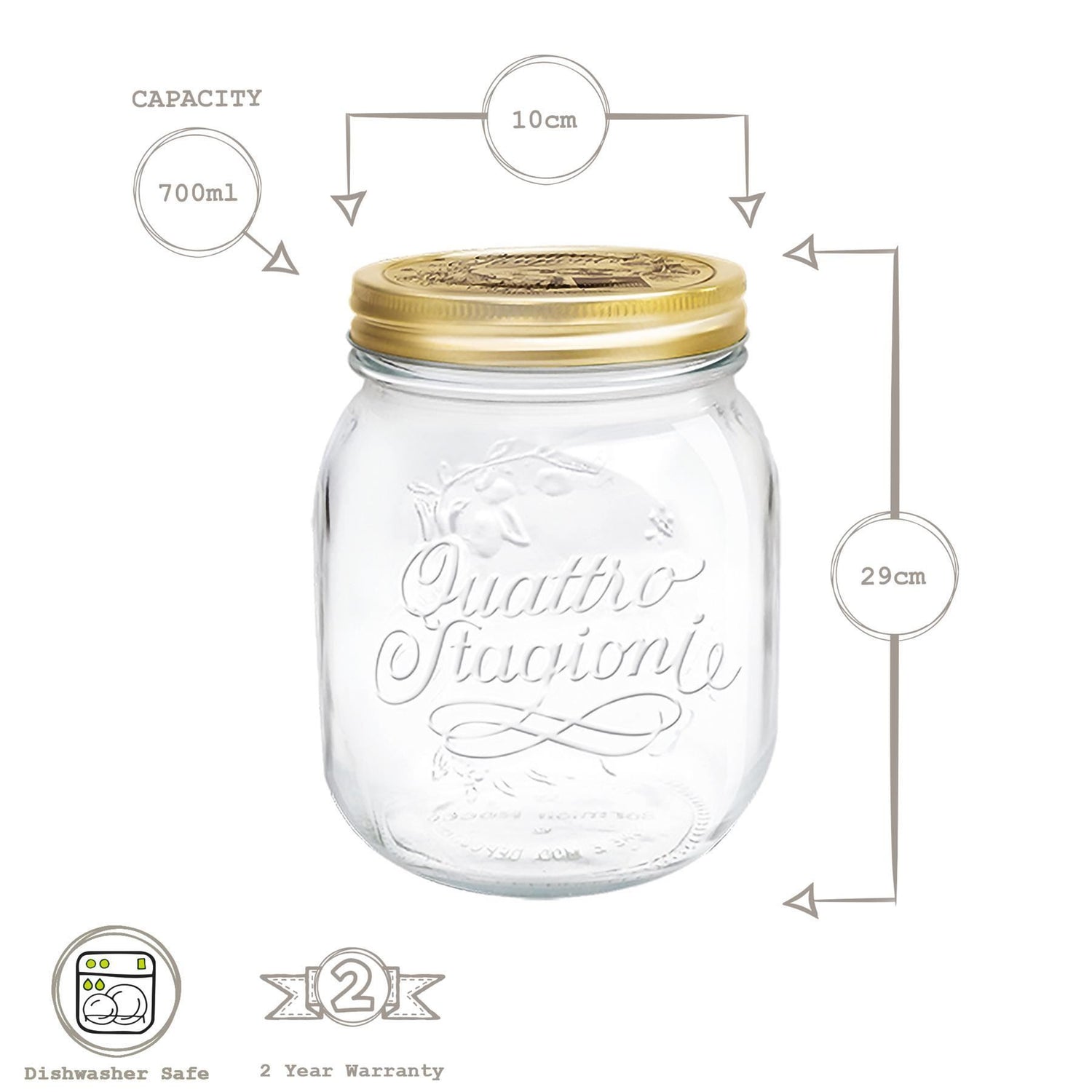 700ml Quattro Stagioni Glass Food Preserving Jars - Pack of 3