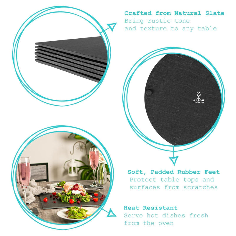 Black Round Linea Slate Placemats - Pack of Six - By Argon Tableware