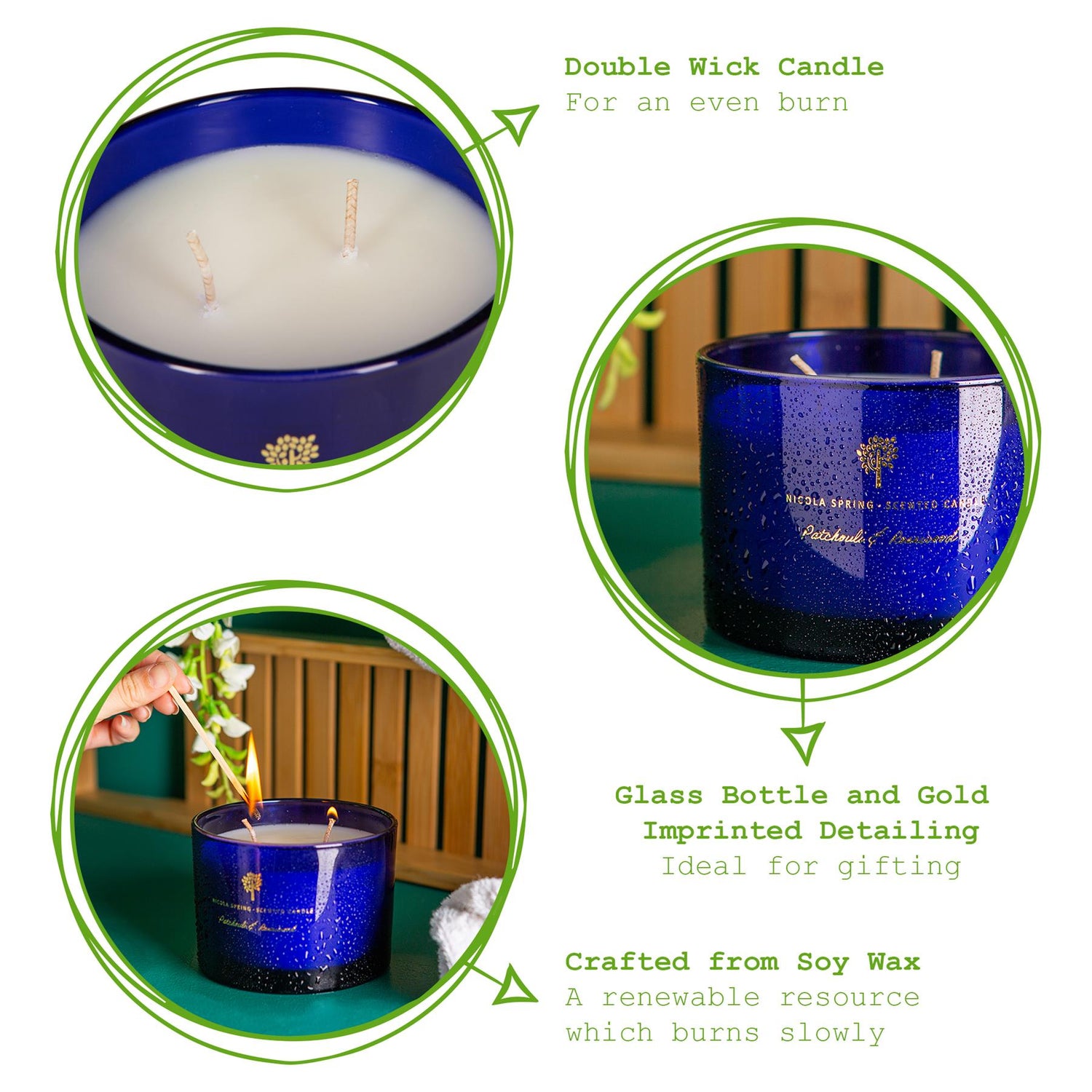 350g Double Wick Patchouli &amp; Rosewood Scented Soy Wax Candle