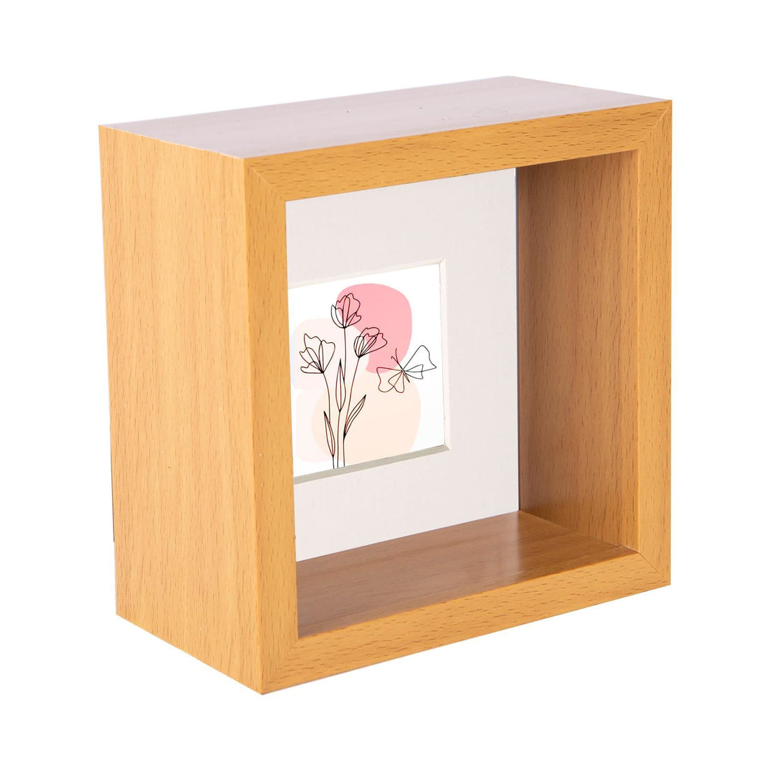 Medium Wood 4" x 4" Deep Shadow Box Photo Frame with 2" x 2" Ivory Mount