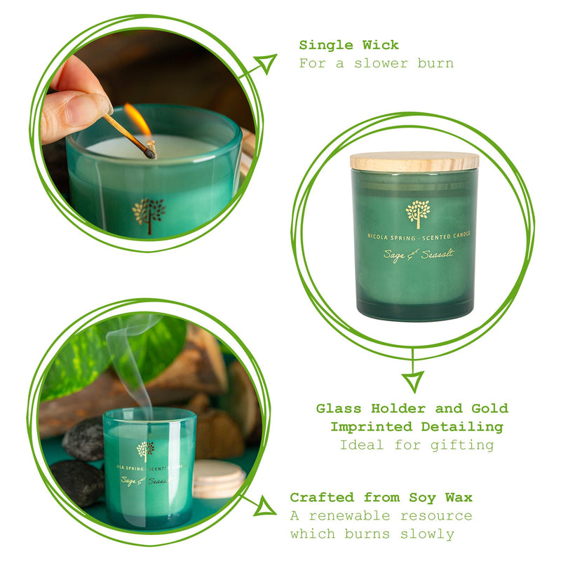 130g Sage & Seasalt Scented Soy Wax Candle - By Nicola Spring