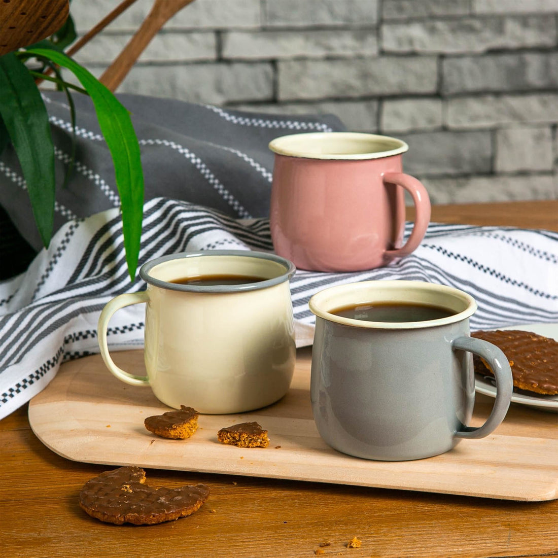 375ml Pink &amp; Cream Enamel Belly Mugs - Pack of 6