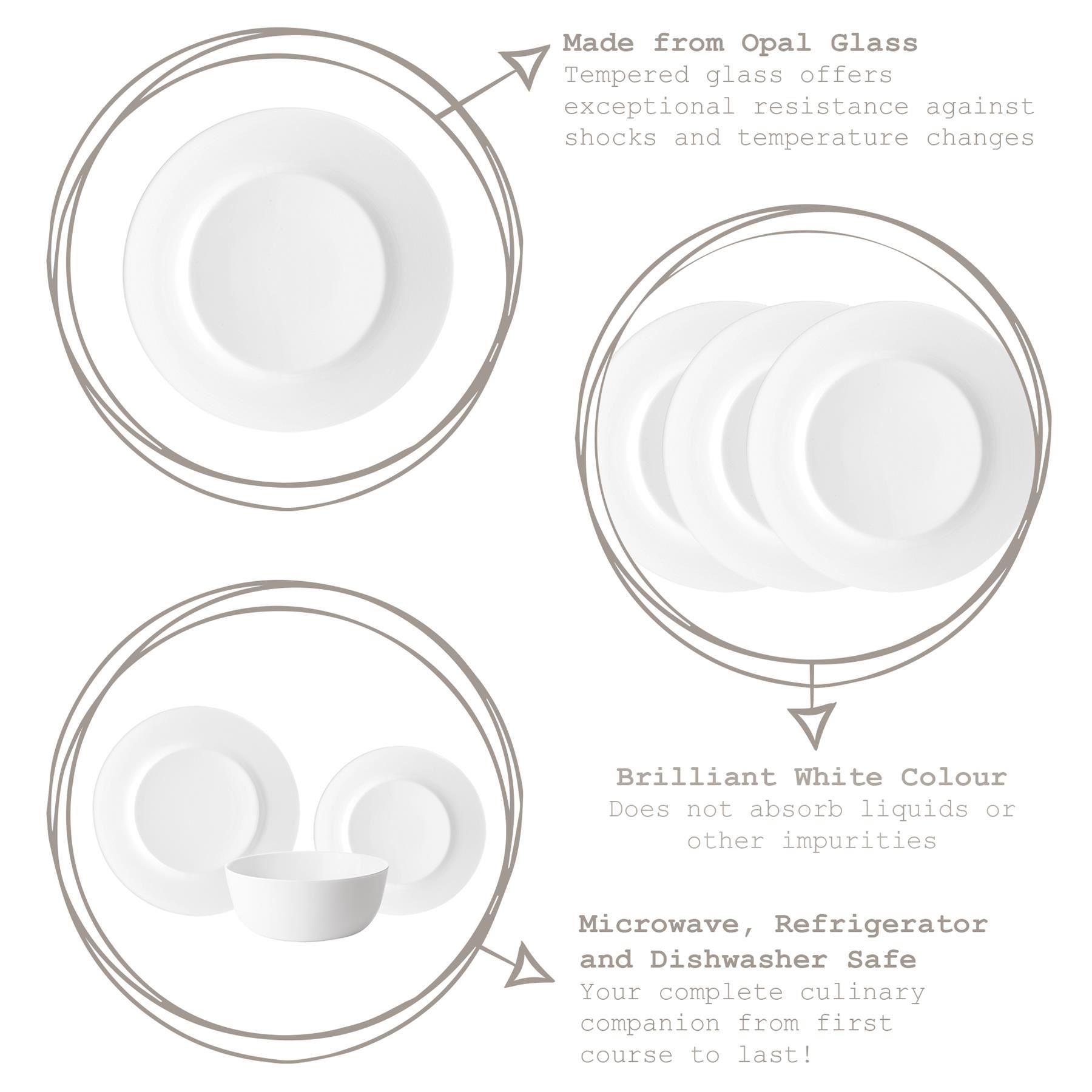 20cm Toledo White Glass Dessert Plates - Pack of Six