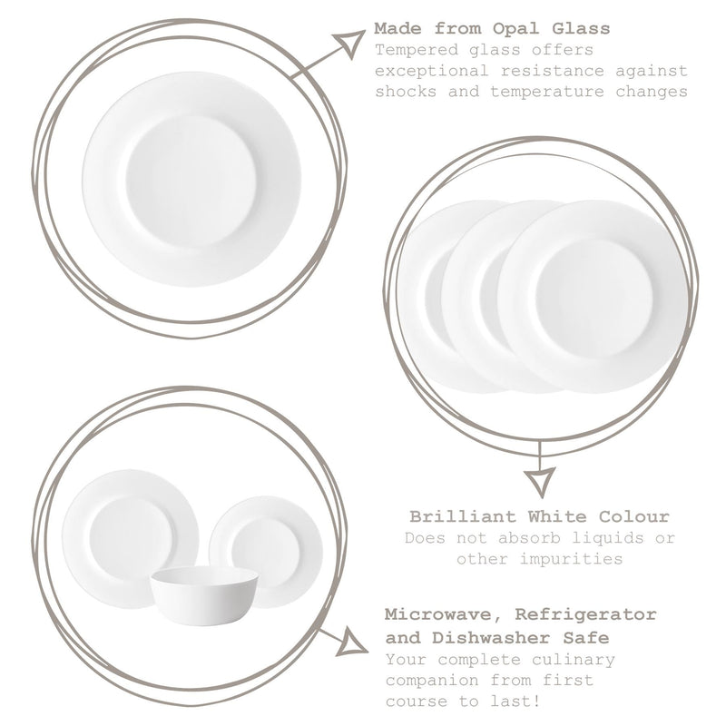20cm Toledo White Glass Dessert Plates - Pack of Six - By Bormioli Rocco
