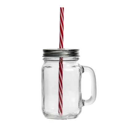 450ml Jam Jar Drinking Glasses with Lids &amp; Straws - Pack of Four