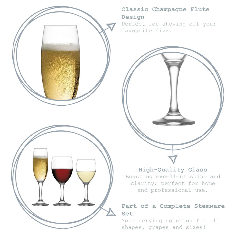 220ml Empire Champagne Flutes - Pack of Six - By LAV