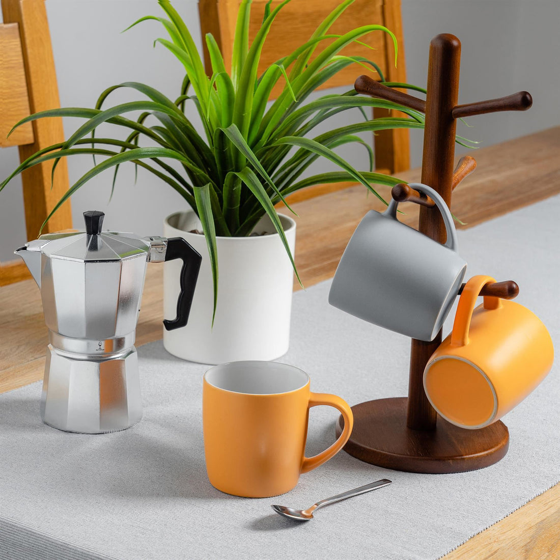 350ml Matte Stoneware Coffee Mugs - Grey &amp; Yellow Assortment - Pack of 6