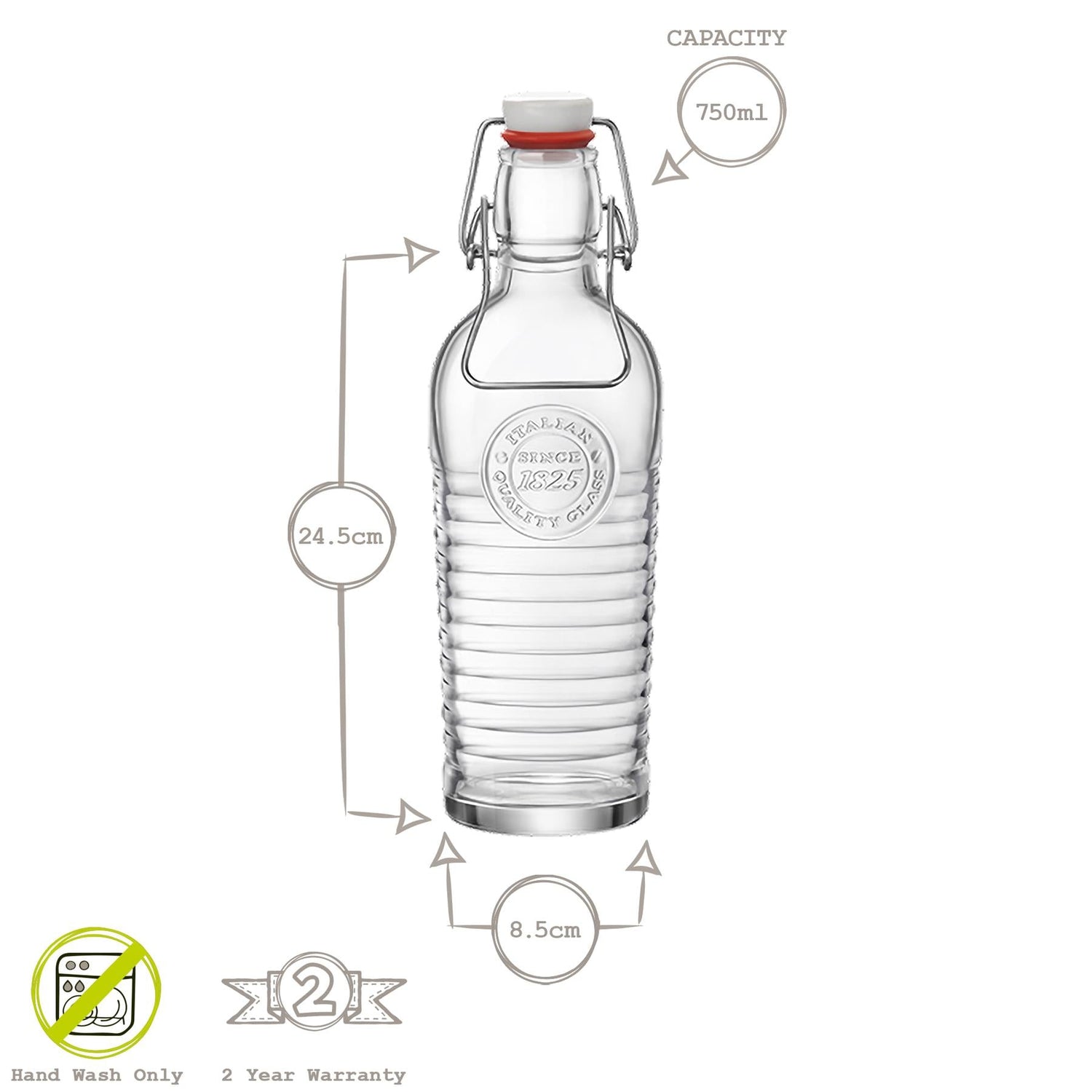 750ml Officina 1825 Swing Top Glass Bottle