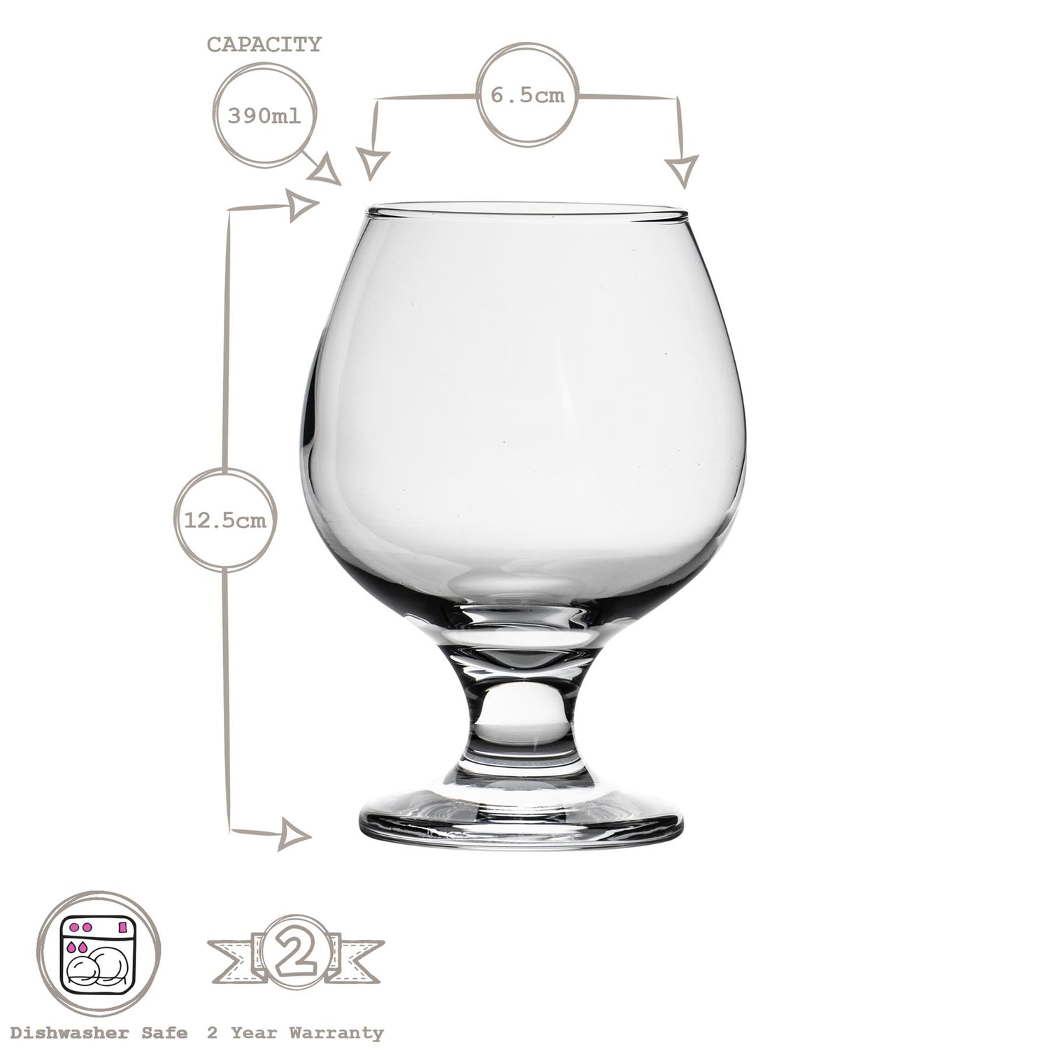 390ml Misket Snifter Brandy Glasses - Pack of Six