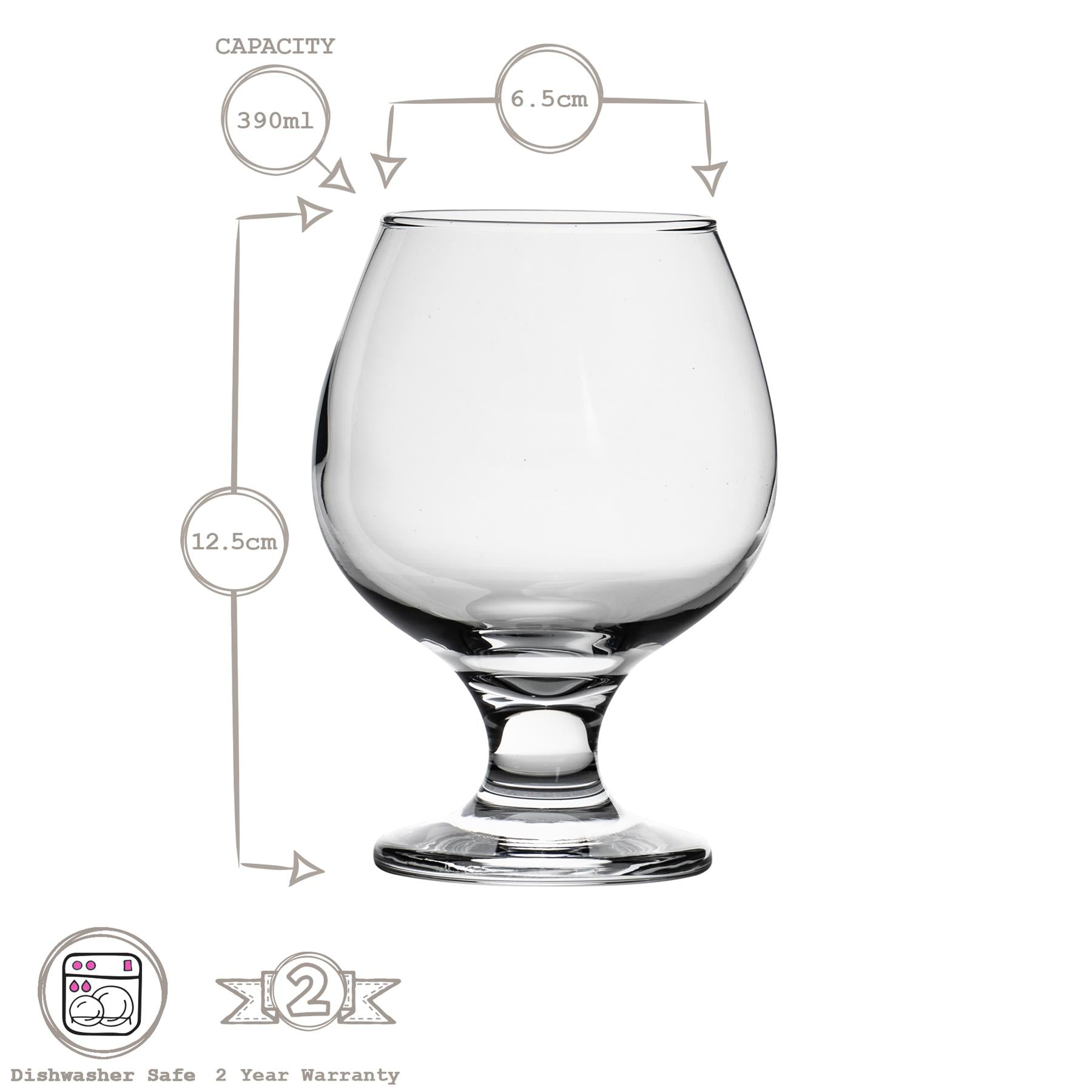 390ml Misket Snifter Brandy Glasses - Pack of Six