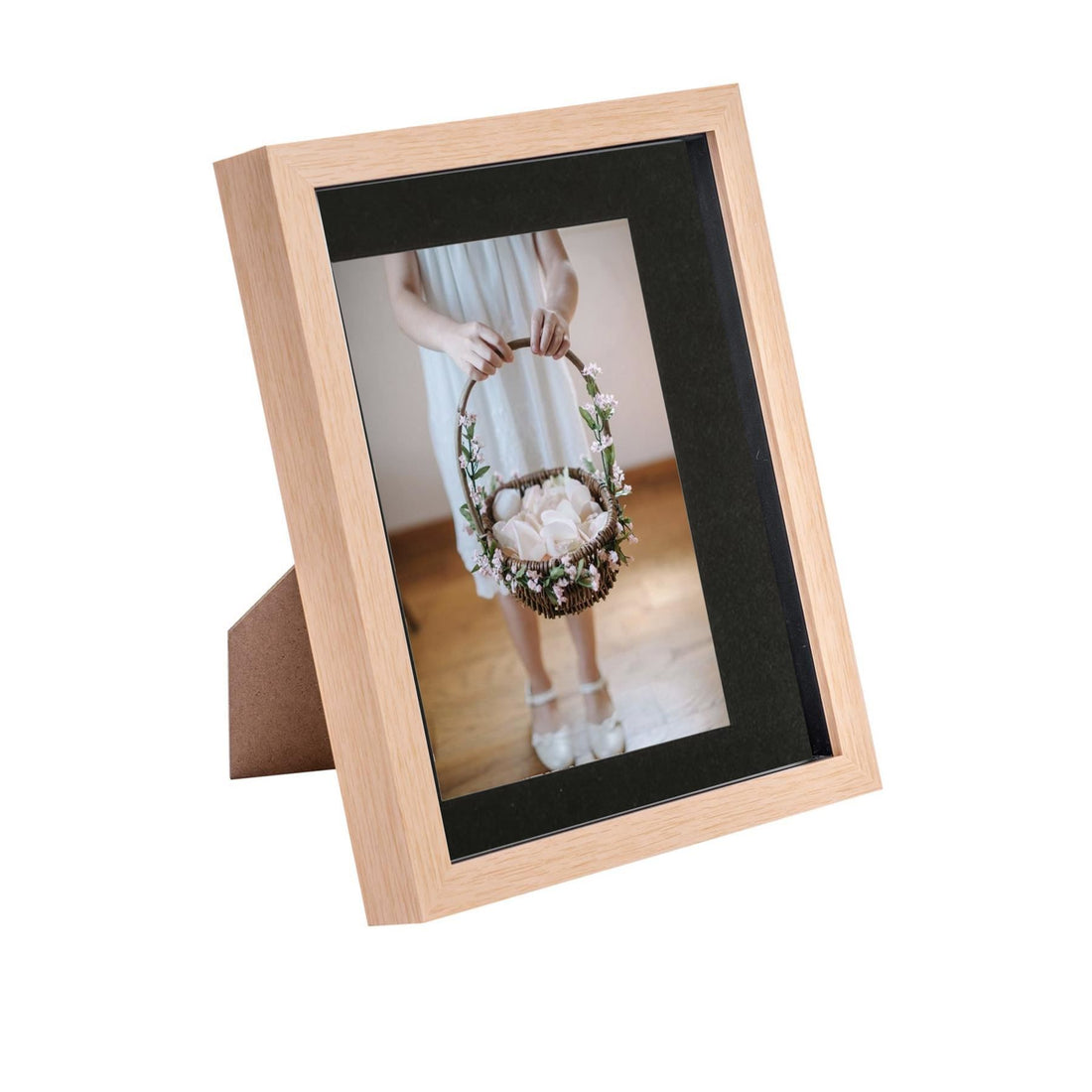 Light Wood 8" x 10" Shadow Box Photo Frame with 5" x 7" Black Mount