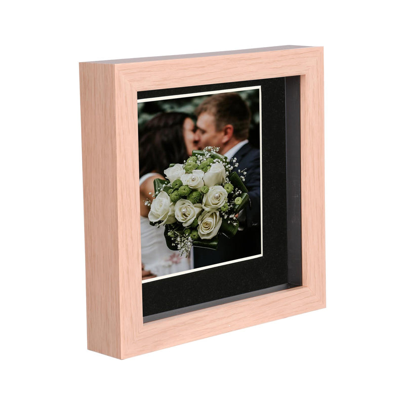 6" x 6" Light Wood 3D Deep Box Photo Frame with 4" x 4" Mount - By Nicola Spring
