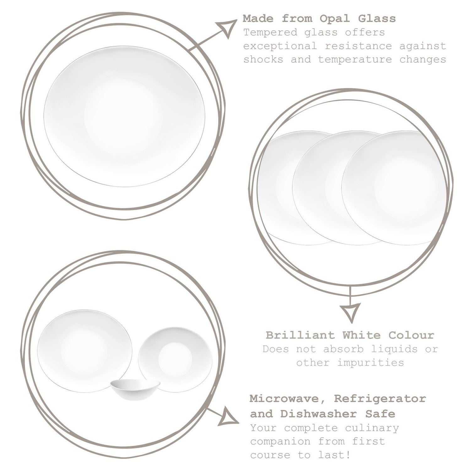 27cm x 24cm Prometeo White Oval Glass Dinner Plates - Pack of Six