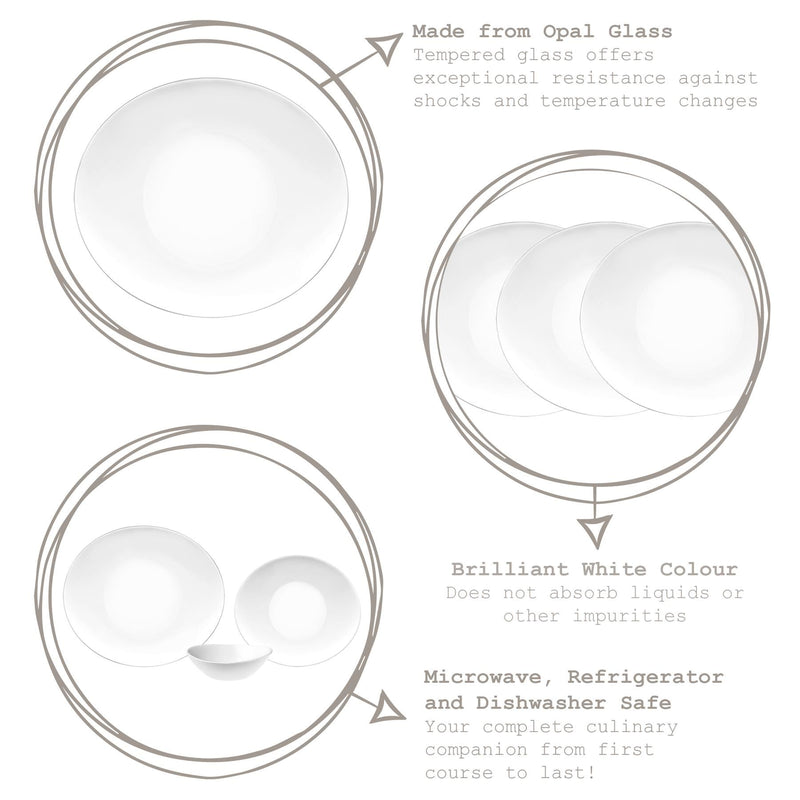 27cm x 24cm Prometeo White Oval Glass Dinner Plates - Pack of Six - By Bormioli Rocco