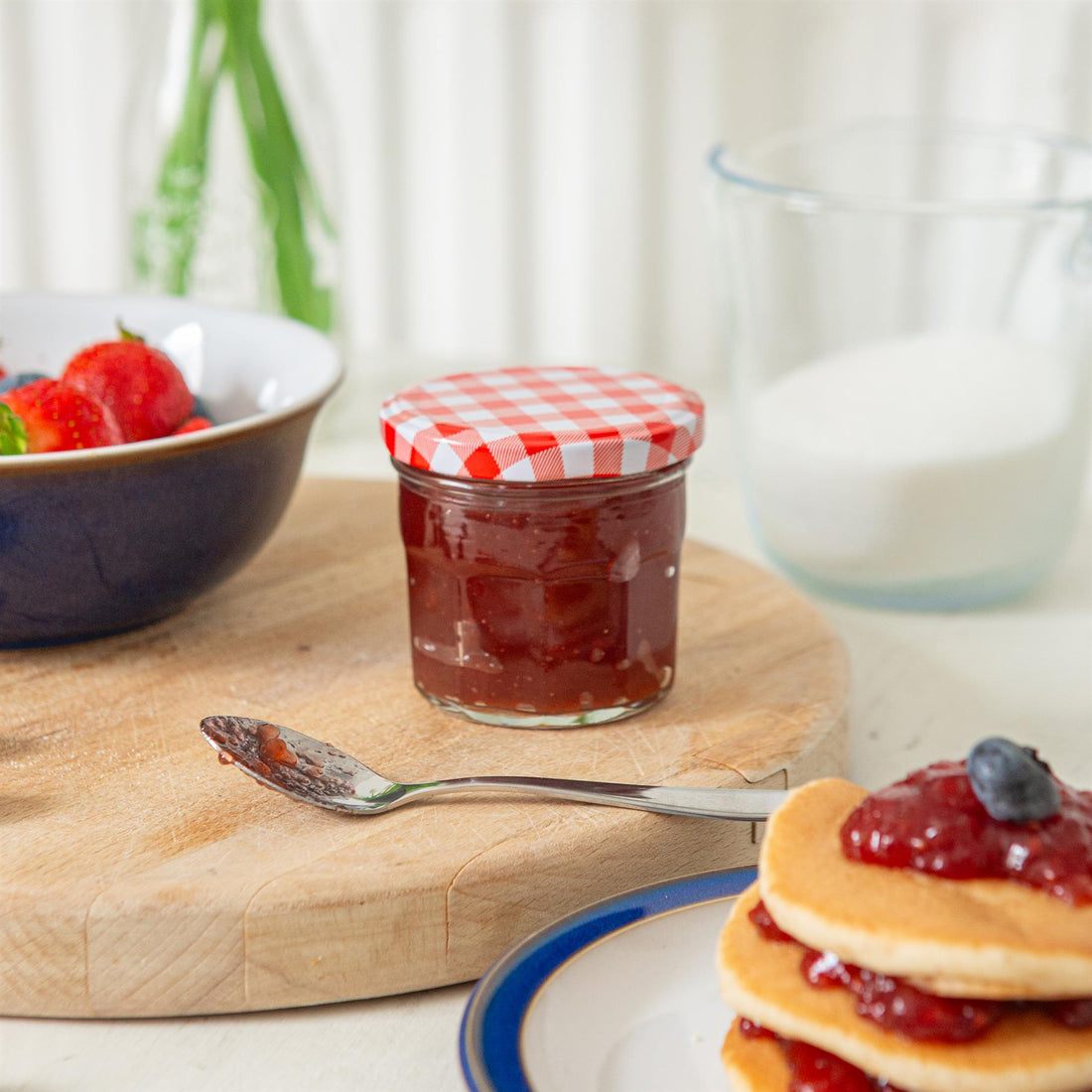130ml Octagonal Glass Jam Jars with Red Gingham Screw-Top Lids - Pack of 6