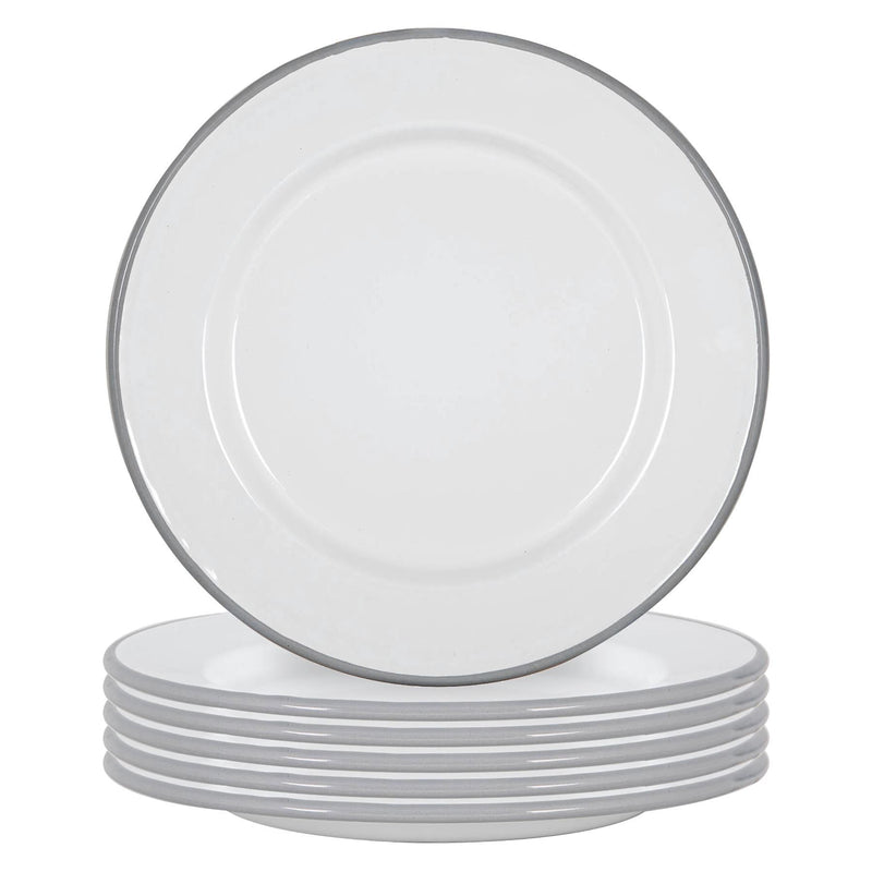 White Enamel Dinner Plates - 25.5cm - Pack of 6 - By Argon Tableware