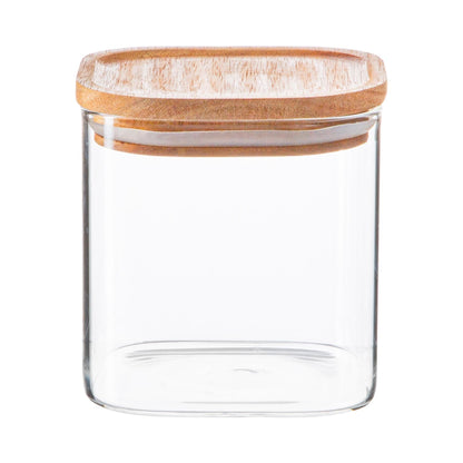 680ml Square Glass Storage Jar with Wooden Lid - By Argon Tableware